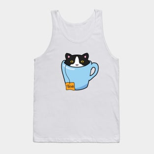 Cute tuxedo cat sitting in a cup of tea Tank Top